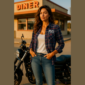 Harley-Davidson Women's Plaid Flannel Shirt Navy Red Small